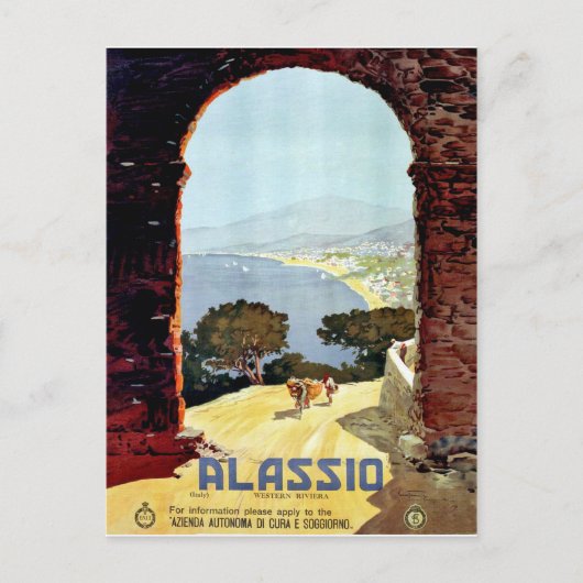 アラシオ海岸，イタリア，アーチからのビュー，ヴィンテージ ポストカード (正面)