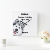 アラスおもしろいカ・マラミュート・パパ・ウォーター・カラー・イヌ・アート  スクエア壁時計 (ホーム)