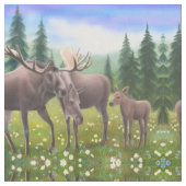 アラスカのアメリカヘラジカ家族の生地 ファブリック (クローズアップ)