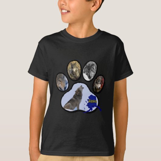 アラスカのオオカミの足のプリント Tシャツ (正面)