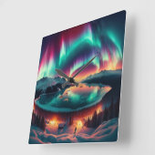 アラスカのオーレオラ・ボレアリス スクエア壁時計 (傾斜)