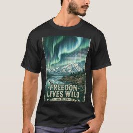 アラスカのオーロラのキャビンで生きる自由 Tシャツ