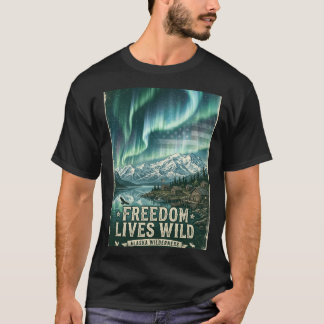 アラスカのオーロラのキャビンで生きる自由 Tシャツ