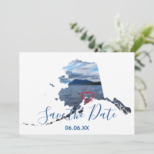 アラスカのシェイプ写真の日付の保存 案内状 (スタンド正面)