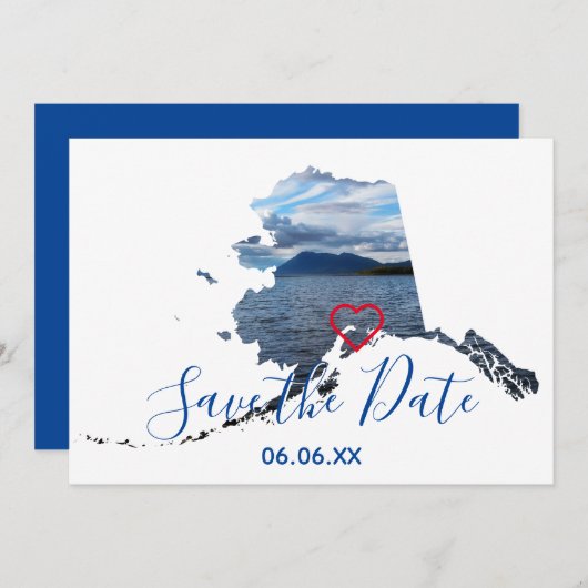 アラスカのシェイプ写真の日付の保存 案内状 (正面/裏面)