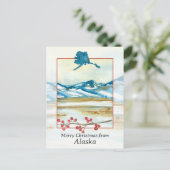 アラスカのツンドラ冬山からのメリークリスマス シーズンポストカード (スタンド正面)