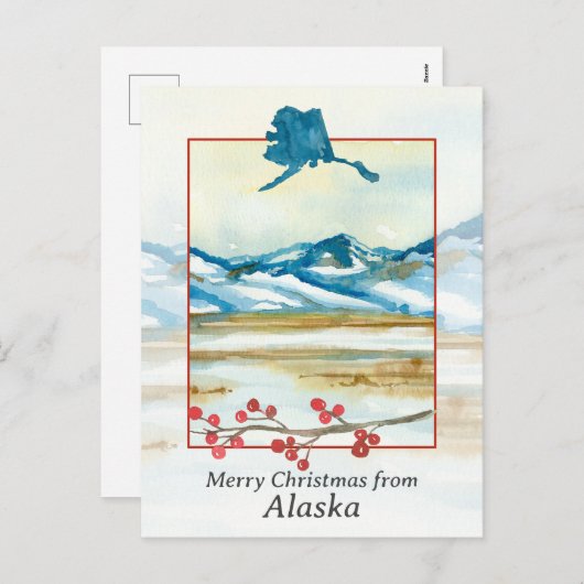 アラスカのツンドラ冬山からのメリークリスマス シーズンポストカード (正面/裏面)