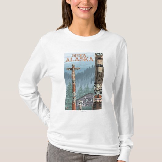 アラスカのトーテムポール- Sitka、アラスカ Tシャツ (正面)