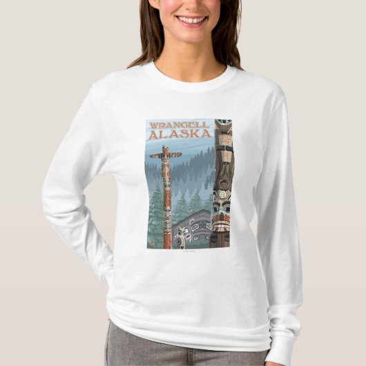 アラスカのトーテムポール- Wrangellアラスカ Tシャツ (正面)