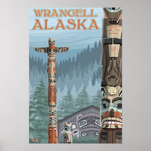 アラスカのトーテムポール – Wrangell Alaska ポスター (正面)