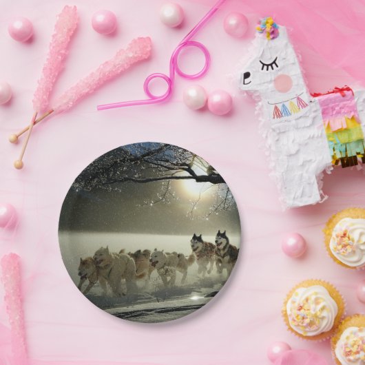 アラスカのハスキー犬ぞりレース ペーパープレート (パーティー)