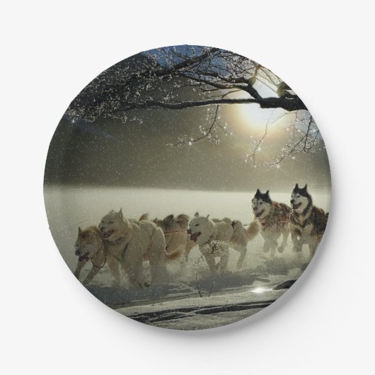アラスカのハスキー犬ぞりレース ペーパープレート (正面)