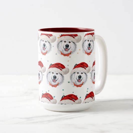 アラスカのマラムテ犬がクリスマススターを育てる ツートーンマグカップ (正面右)