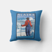 アラスカのヴィンテージ旅行ポスターのスキー クッション (裏面)