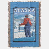 アラスカのヴィンテージ旅行ポスターのスキー スローブランケット (正面縦)