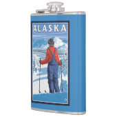 アラスカのヴィンテージ旅行ポスターのスキー フラスク (左)