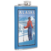 アラスカのヴィンテージ旅行ポスターのスキー フラスク (右)