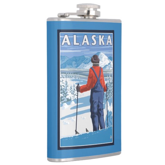 アラスカのヴィンテージ旅行ポスターのスキー フラスク (右)