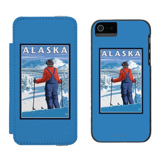 アラスカのヴィンテージ旅行ポスターのスキー INCIPIO iPhoneウォレットケース (並び)