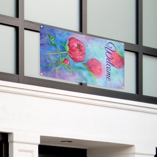 アラスカの人々が「ようこそ」屋外のバナーを見る  横断幕 (ビルの外側)