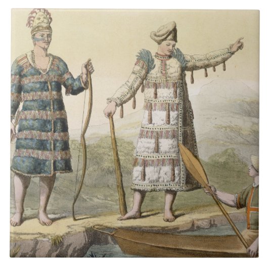 アラスカの人および女性(色の版木、銅版、版画) タイル (正面)