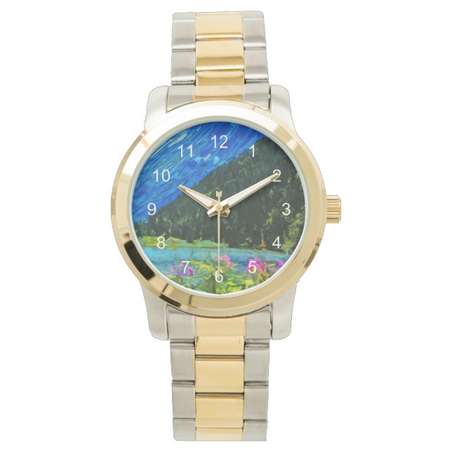 アラスカの南への道のり印象派抽象芸術 腕時計 (正面)