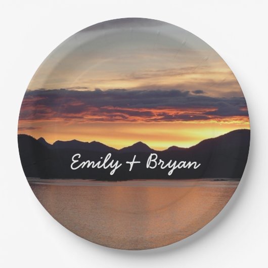 アラスカの夕日I美しいアラスカ写真 ペーパープレート (正面)