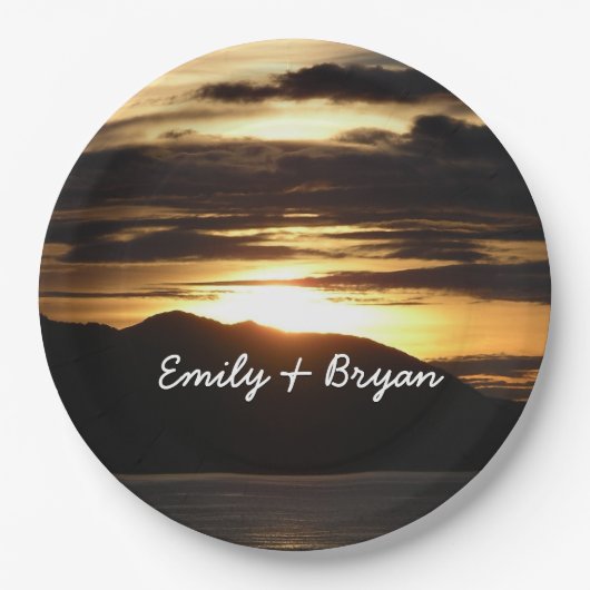 アラスカの夕日III美しいアラスカ写真 ペーパープレート (正面)