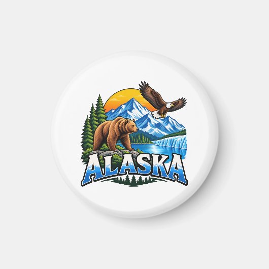 アラスカの山と熊 マグネット (正面)