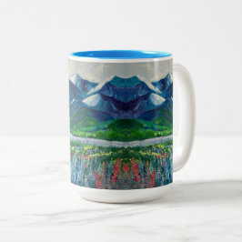 アラスカの山とFireweed 15oz mug ツートーンマグカップ