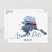 アラスカの形の写真 赤いハート Save the Date 案内ポストカード (正面/裏面)