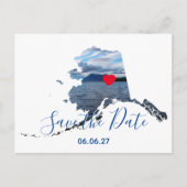 アラスカの形の写真 赤いハート Save the Date 案内ポストカード (正面)
