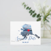 アラスカの形の写真 赤いハート Save the Date 案内ポストカード (スタンド正面)