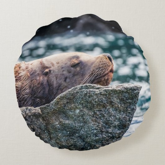 アラスカの復活の湾のアシカ ラウンドクッション (裏面)