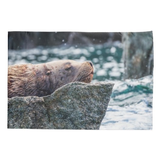 アラスカの復活の湾のアシカ 枕カバー (裏面)