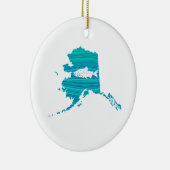 アラスカの波のサーモンピンクの魚釣り セラミックオーナメント (右)