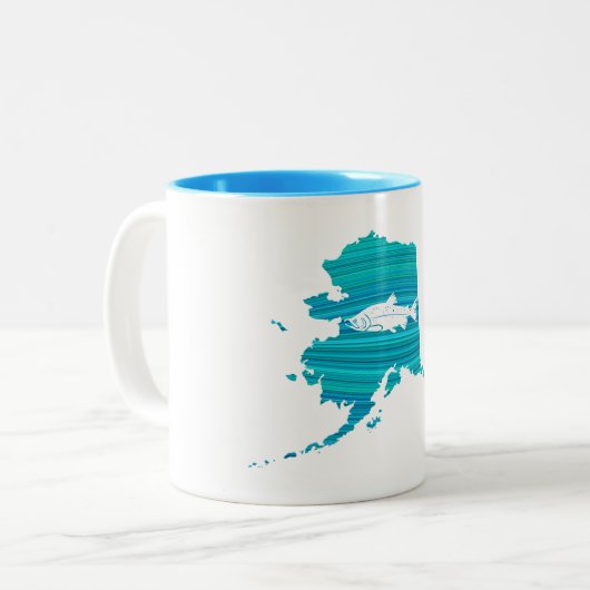 アラスカの波のサーモンピンクの魚釣り ツートーンマグカップ (正面左)