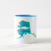 アラスカの波のサーモンピンクの魚釣り ツートーンマグカップ (中央)