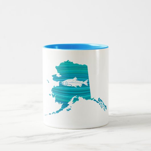 アラスカの波のサーモンピンクの魚釣り ツートーンマグカップ (中央)