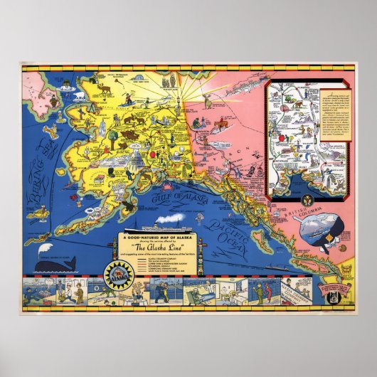 アラスカの温暖な地図 ポスター (正面)