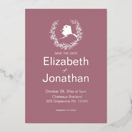 アラスカの目的地ウェディング 箔招待状 (正面)