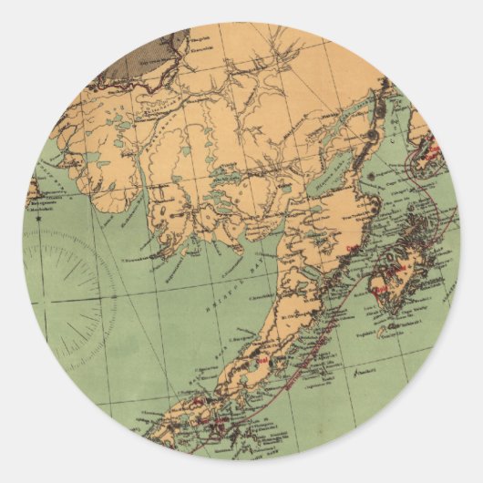 アラスカの石炭と金ゴールドの地図 ラウンドシール (正面)