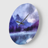 アラスカの紫の山 |横絵画長 ラージ壁時計 (傾斜)