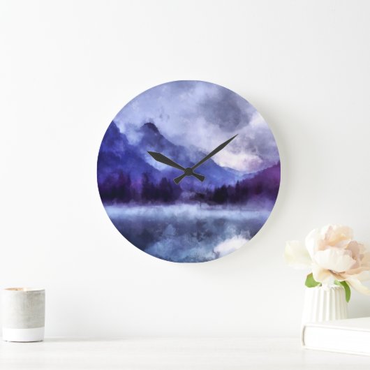 アラスカの紫の山 |横絵画長 ラージ壁時計 (ホーム)
