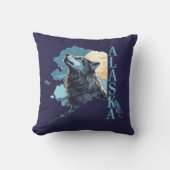 アラスカの輪郭 オオカミと月 クッション (正面)