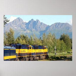アラスカの鉄道列車及び山 ポスター
