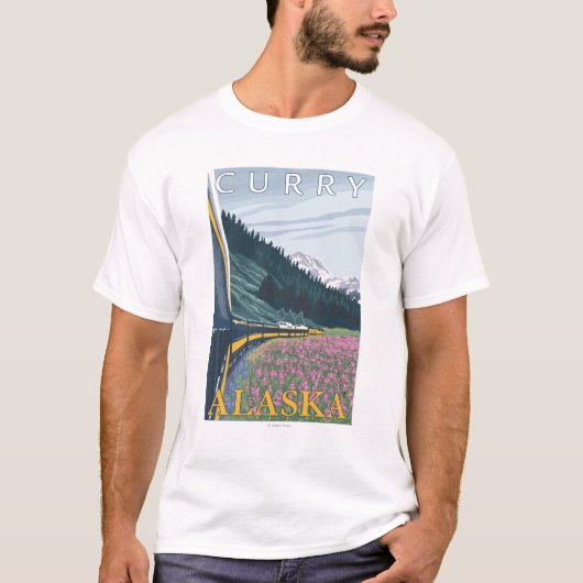 アラスカの鉄道場面-カレー、アラスカ Tシャツ (正面)