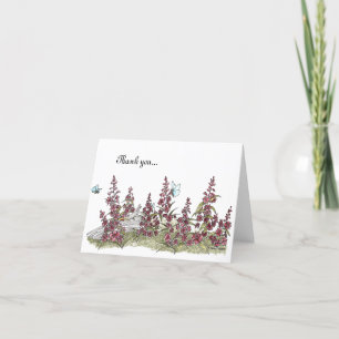 アラスカの雑草の花と青い蝶の水色 サンキューカード