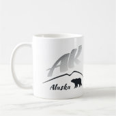 アラスカの (AK)Kodiakのヒグマ-黒いロゴ コーヒーマグカップ (左)