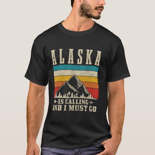 アラスカは私が行かねばならないヴィンテージ山脈ひき Tシャツ (正面)